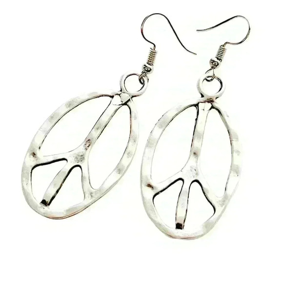 Peace sign hippie earrings hippy accessories silver bohemian retro jewel… - Picture 3 of 9
